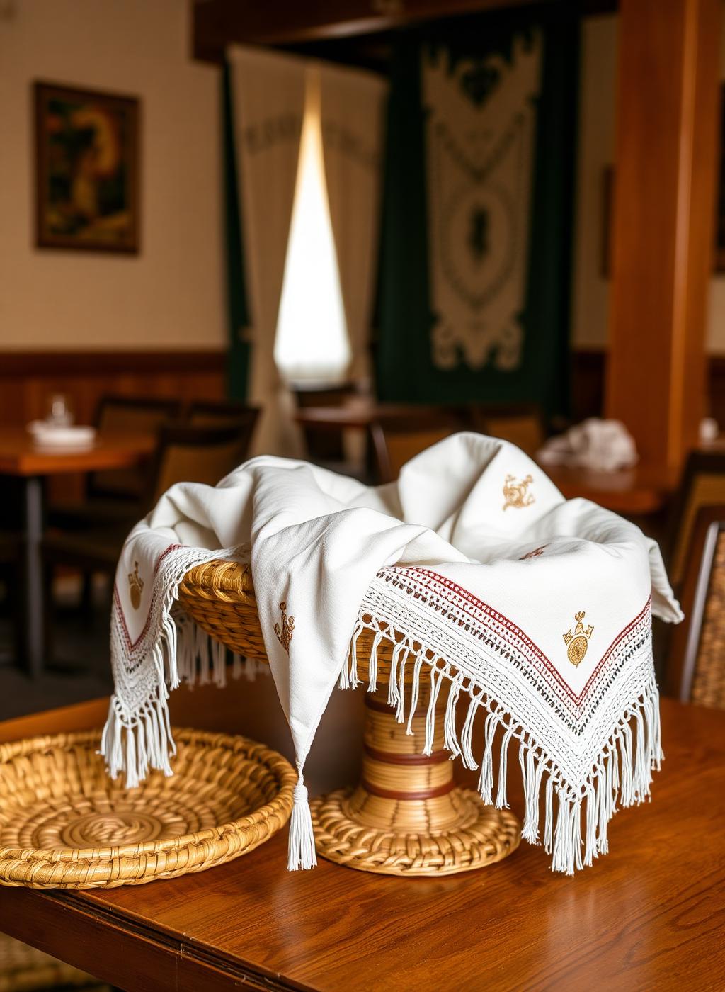 Traditional Ethiopian mesob basket with woven textiles